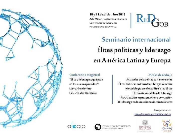 Seminario Internacional "Élites políticas y liderazgo en América Latina y Europa" 10 y 11 de diciembre 2018 (Salamaca)