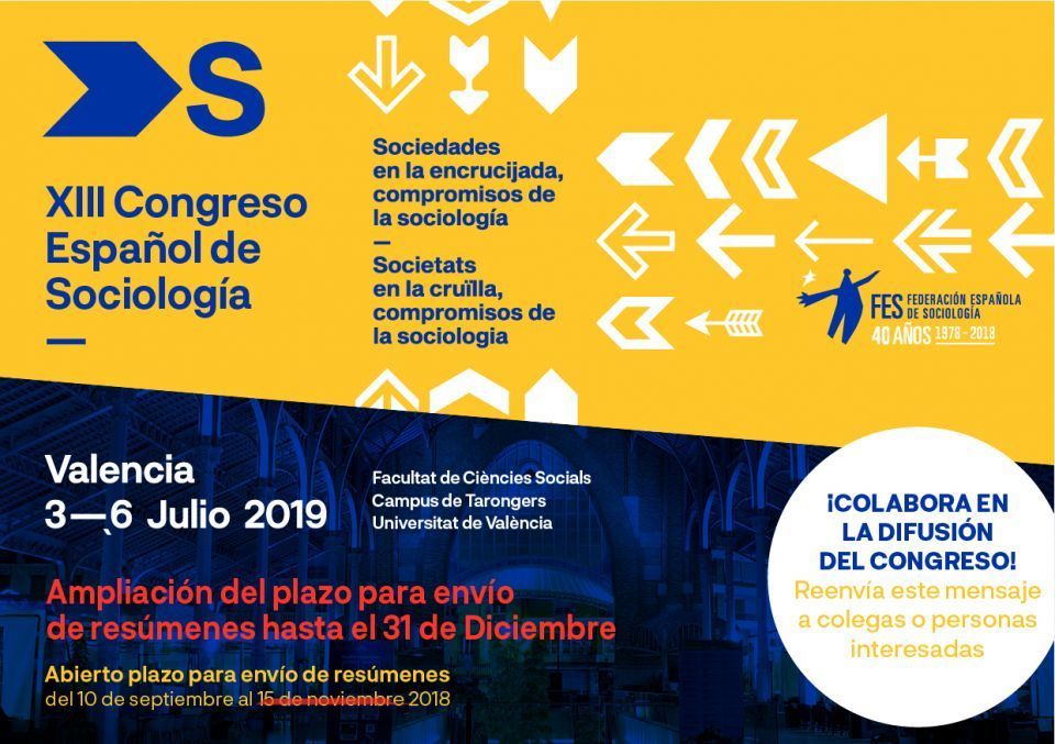 Recuerda que tienes hasta el 31 de diciembre para enviar tu resumen al Congreso Español de Sociología (Valencia, 2019) 