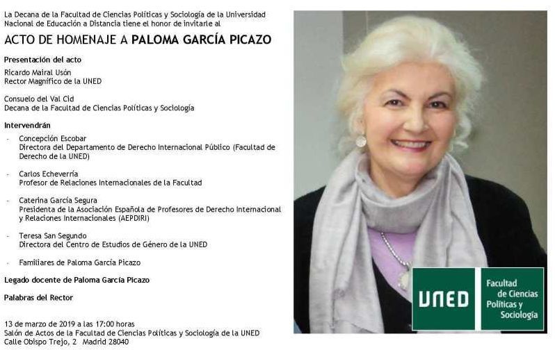 Homenaje a Paloma García Picazo. 13 de marzo a las 17:00 h.
