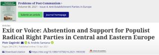 Nueva publicación: 'Exit or Voice: Abstention and Support for Populist Radical Right Parties in Central and Eastern Europe', ed. Taylor and Francis