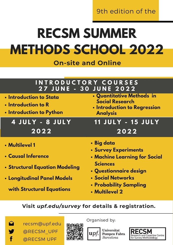 RECSM Summer Methods School 2022 (on-site & online): Early bird until May 16th