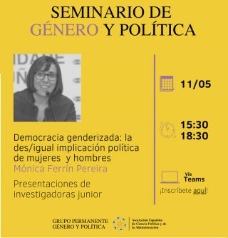 Próximo Seminario del Grupo Permanente de Género y Política: 'Democracia genderizada: la des/igual implicación política de mujeres y hombres' - 11 de mayo