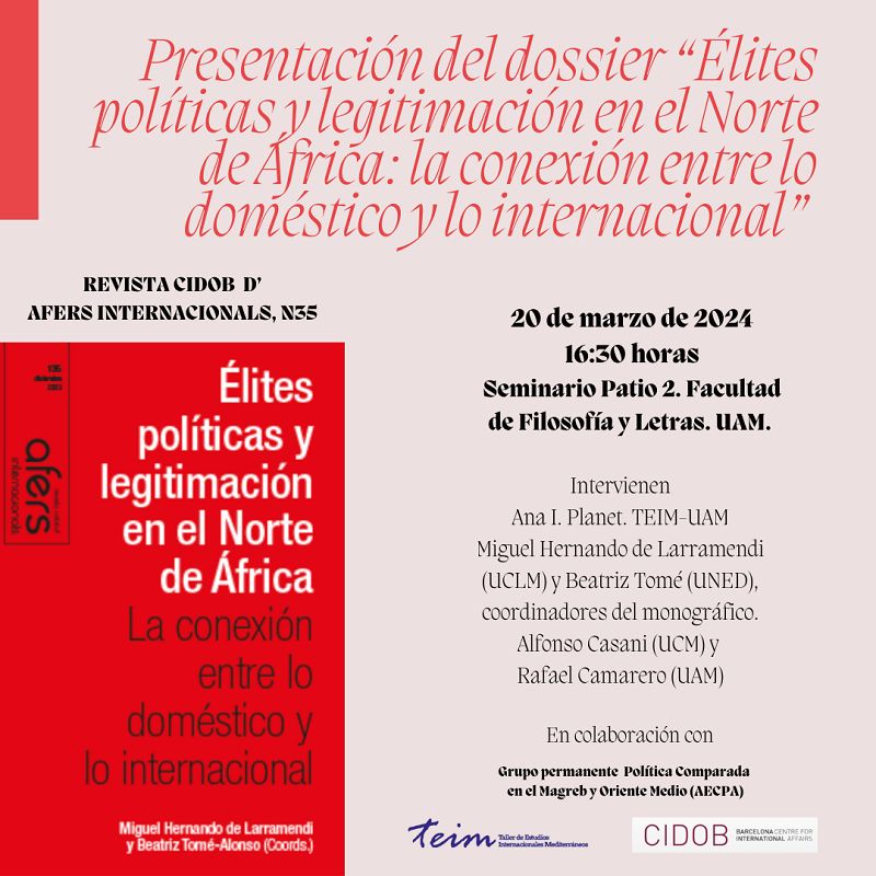 Presentación del dossier "Élites políticas y legitimación en el Norte de África: la conexión entre lo doméstico y lo internacional"  - UAM
