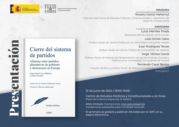Presentación del libro CEPC: 'Cierre del sistema de partidos Alianzas entre partidos, alternativas de gobierno y democracia en Europa'