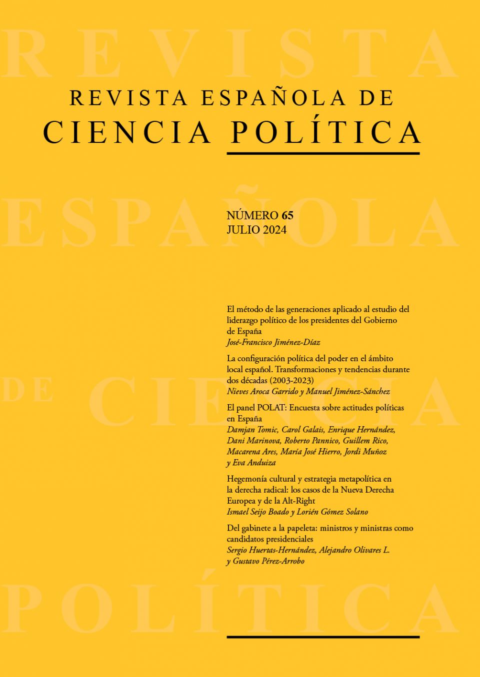 ¡Ya disponible el número 65, julio 2024, de la Revista Española de Ciencia Política (RECP)!