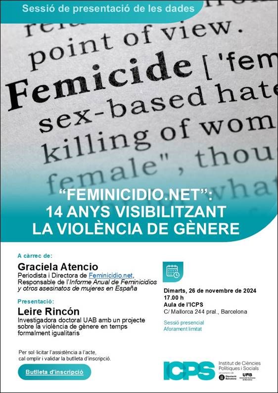 Sessió ICPS de presentació de les dades "'Feminicidio.net': 14 anys visibilitzant la violència de gènere"