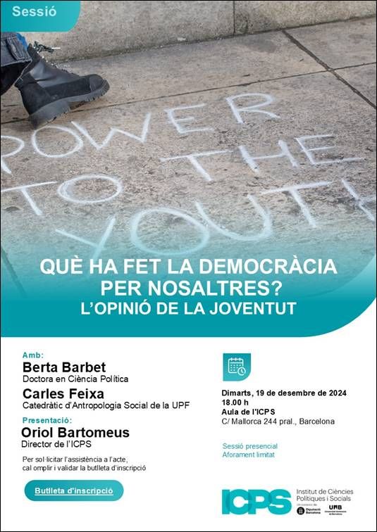 Sessió ICPS "Què ha fet la democràcia per nosaltres? L'opinió de la joventut"